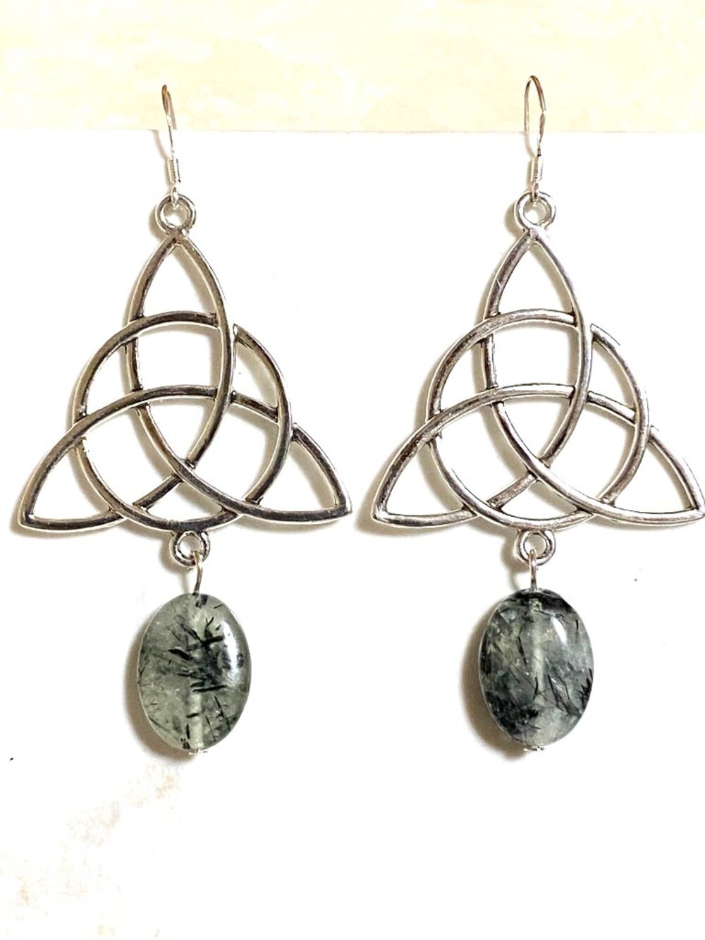 2/$20, Green Prehnite Celtic Trinity Earrings, Gemstone & Sterling Silver Hooks